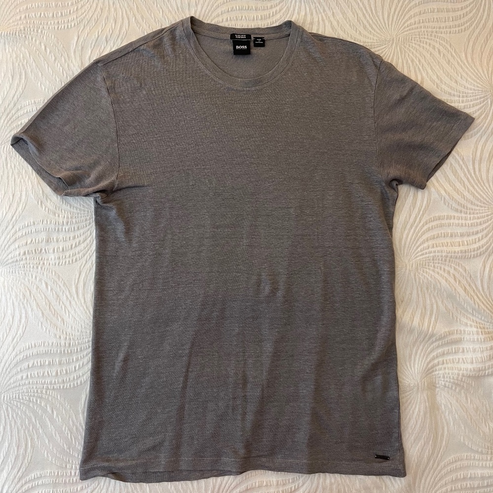 Hugo Boss - Linen T-shirt - Gray - Mans - Large